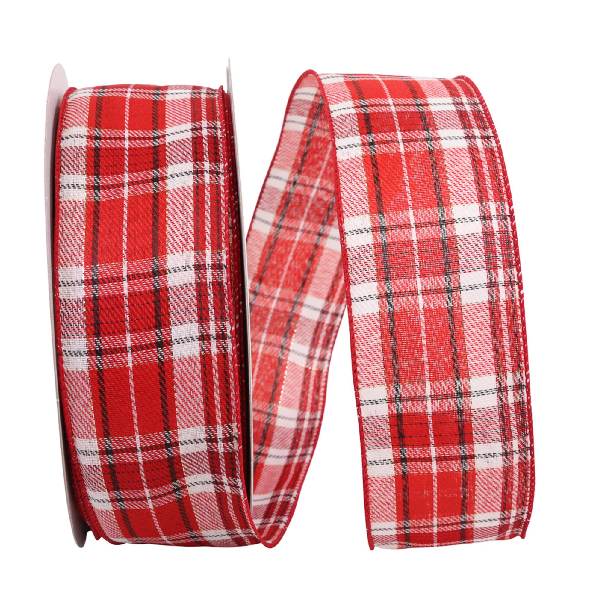 JAM Paper 2.5" x 50yd. Twill Wired Holiday Plaid Ribbon